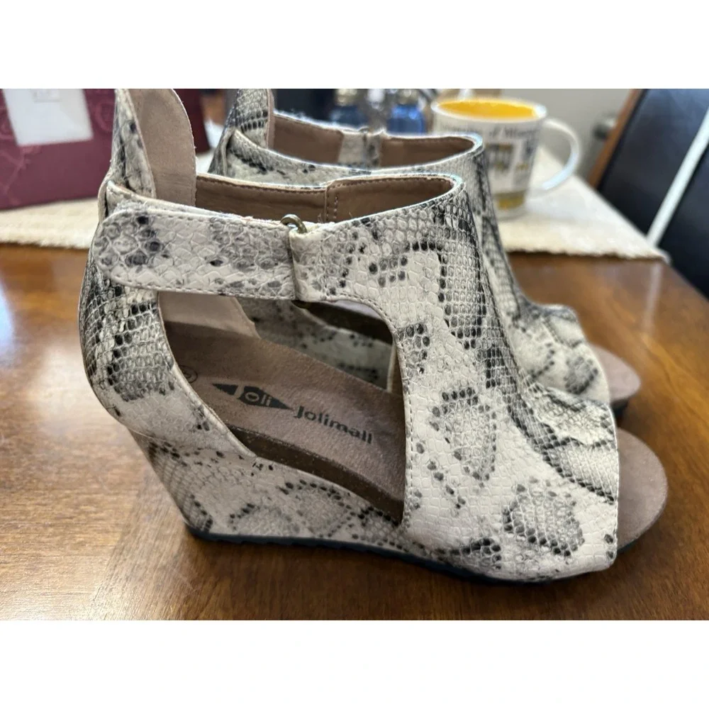 Jolimall Snake Skin Embossed Open Toe Wedge Sandals Womens Size 8‎
